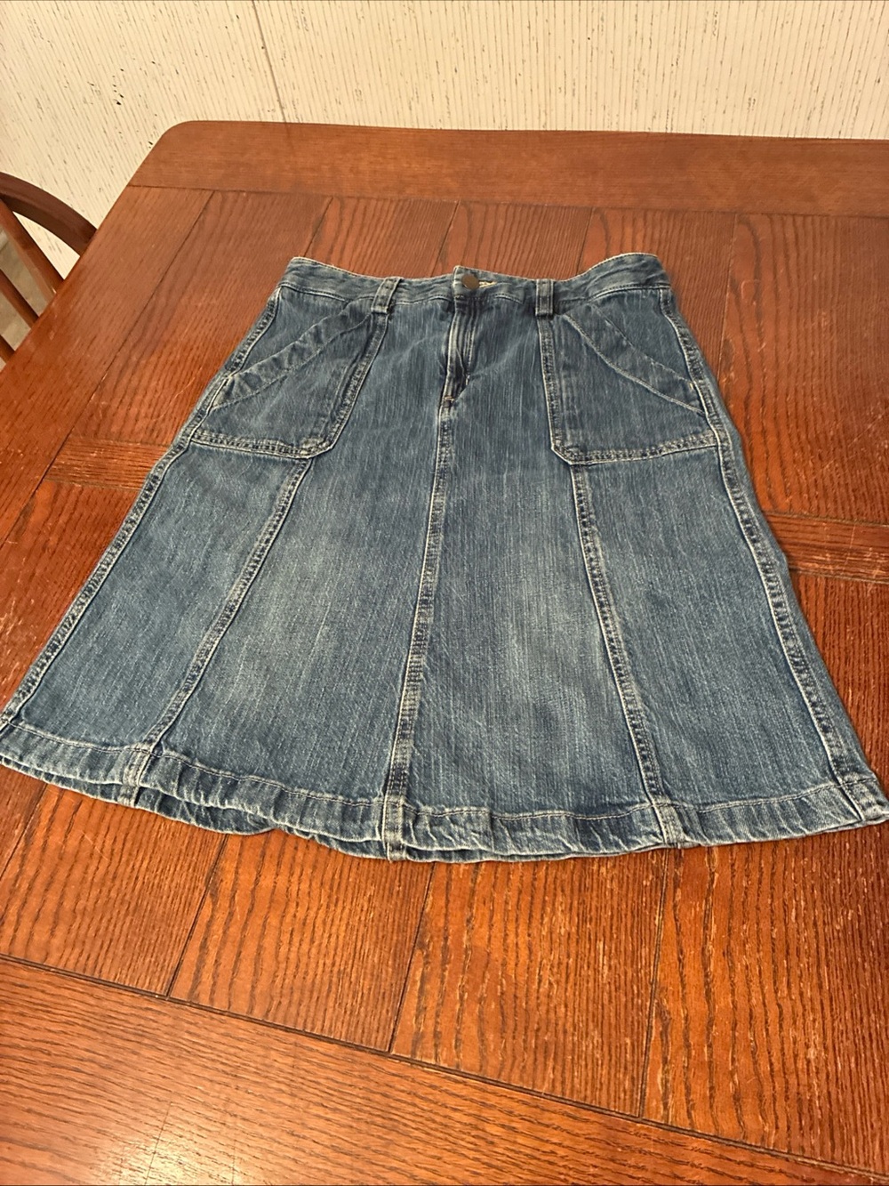 Eddie Bauer Denim Midi Skirt Women’s 8 A-Line Pencil Jean Skirt Pockets
